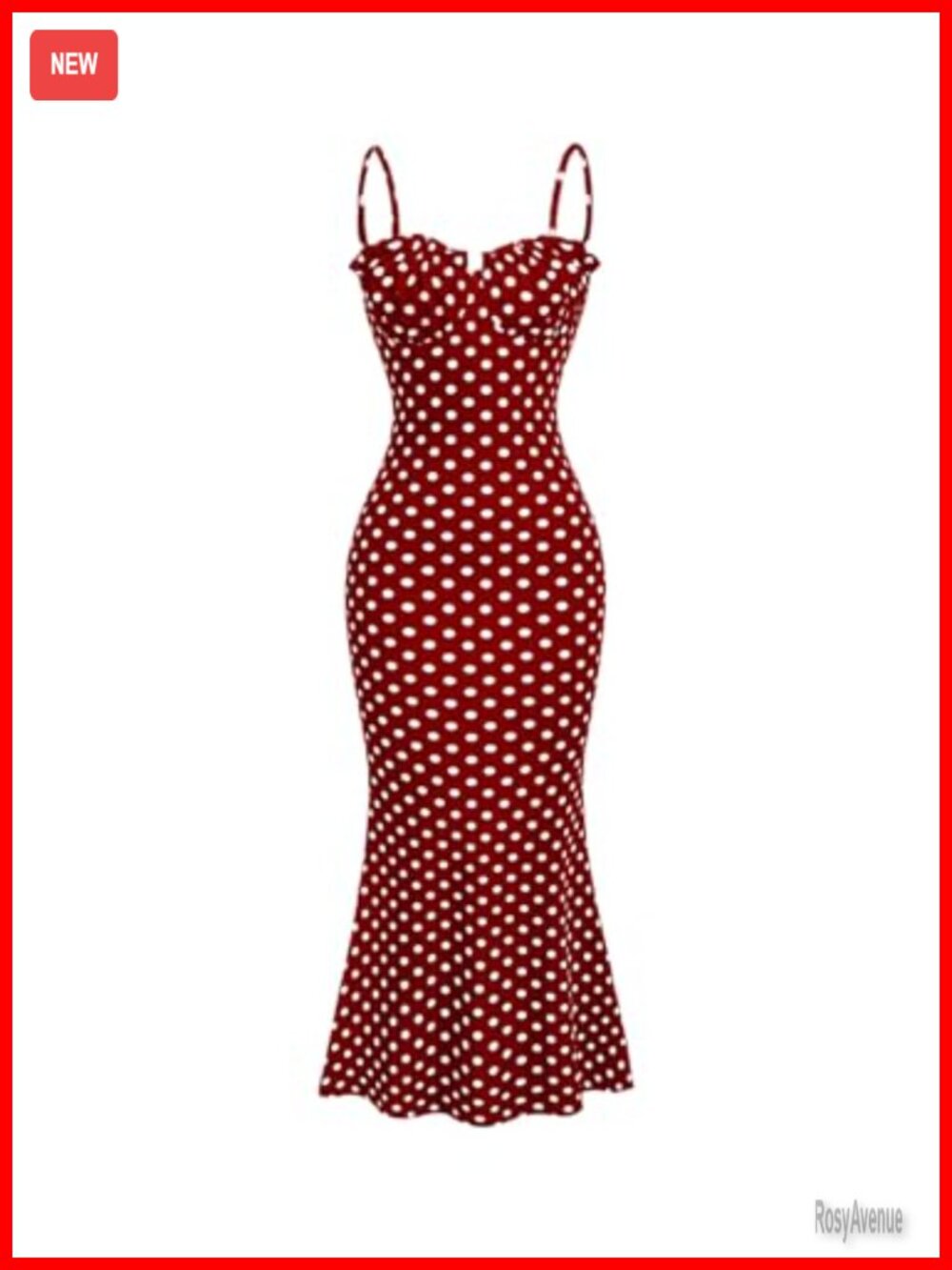 Womens Polka Dot Bodycon Fishtail Long Dress Spaghetti Strap